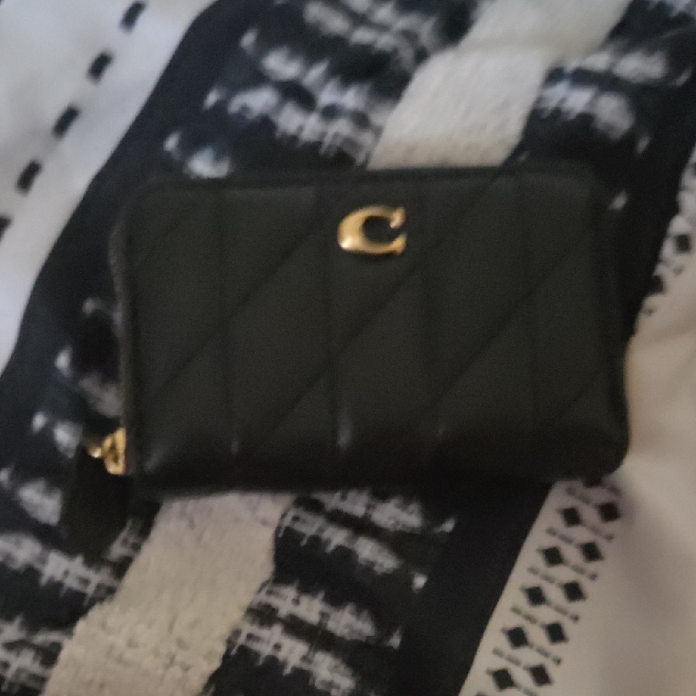 Coach  Black Quilted Wallet with Gold Accent